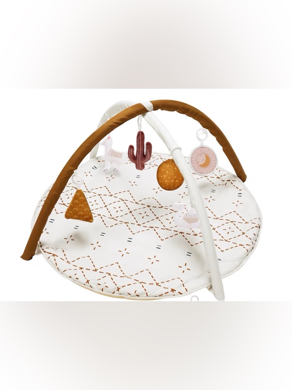 Neutral White & Brown Baby Play Gym - Soft Activity Mat with Hanging Toys